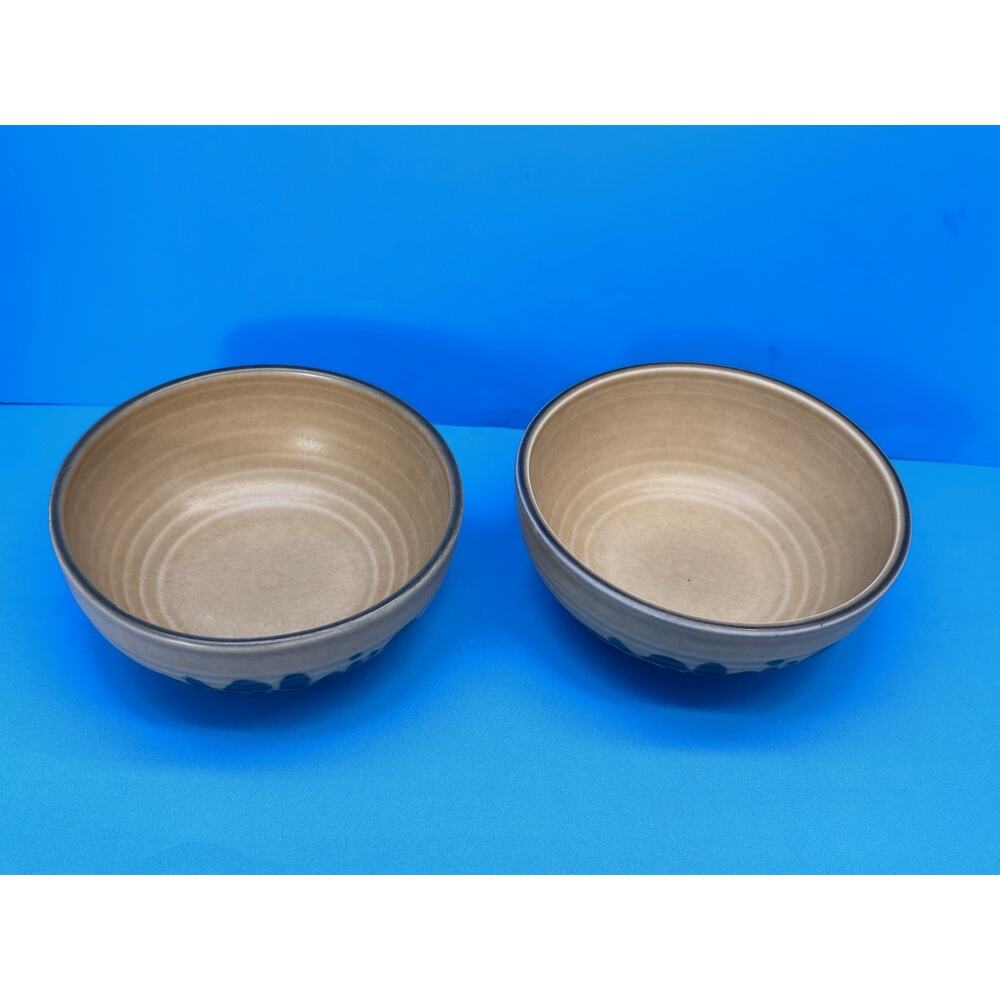 Vintage 2pc Pfaltzgraff Folkart SToneware Bowls 008 800 small Brown Blue Floral - Picture 4 of 16